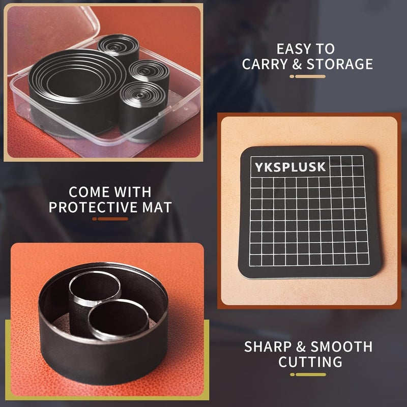 YKSPLUSK Leather Circle Cutter Tool Set, 31 Pieces Circle Punch Tools 1-25mm 30 35 40 45 50 55mm, High Carbon Steel Round Leather Cutting Dies - Hole Punch Tool Kit for DIY Crafts - Image 5
